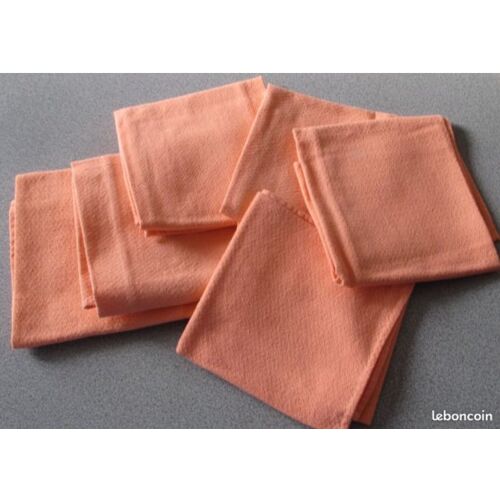 Six Serviettes De Table Oranges Anciennes Aspect Granité-Entièrement Ourlées-100%Coton-45x45cm Environ-Fabrication Artisanale-Lavées Mais Jamais Utilisées