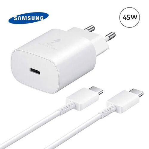 Chargeur Ultra Rapide 45W Adaptateur secteur Original Samsung + Cable USB-C vers USB-C Couleur Blanc -