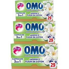 OMO - Lessive liquide en capsules 3 en 1 Prendre l'air - lot de 3x29 = 87 lavages - Jasmin et Fleurs de Coton - propreté éclatante & parfum longue durée aux essences naturelles