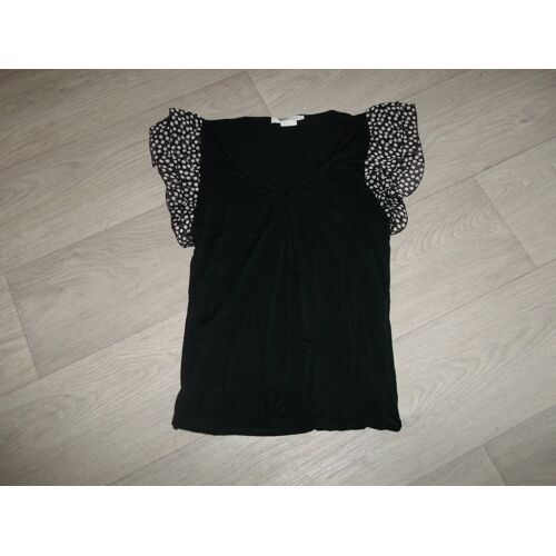 Tee Shirt Jus D'orange Fluide Noir Et Manches Froufrous À Pois 38 Tbe