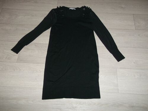 Robe Pull Patrice Breal Noire, Décos Pompons, Perles, Manches Voile 40 Tbe