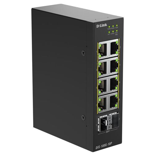 D-Link DIS 100G-10P - Commutateur - industriel - non géré - 8 x 10/100/1000 (PoE) + 2 x Gigabit SFP - Montage sur rail DIN - PoE (240 W) - pour DIS S301SX, S302SX, S310LX