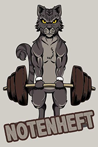 Notenheft: Din A5 Quer Fuer Anfaenger Und Fortgeschrittene / Blanko Notenblock / Leere Notenzeilen / Notensystem / Fuer Die Schule / Komponist / Gewichthebe Katze Fitness