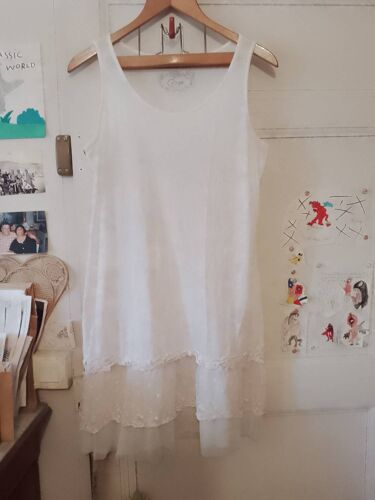 Robe Blanche Bas Dentelle Légèrement Translucide 42 Xl C02.