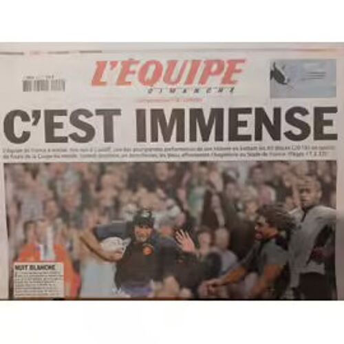 Journal L'Equipe: La France Elimine Les Alls Blacks En Quart De Finale De La Coupe Du Monde 2007.