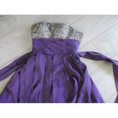 Robe Soirée Bustier Violette Et Paillettes Argentées S Tbe