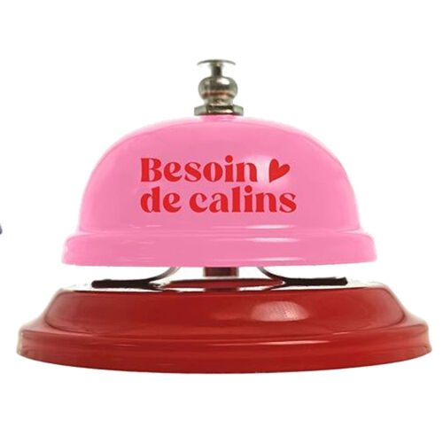Cloche de table « Besoin de câlins » en métal rose et rouge