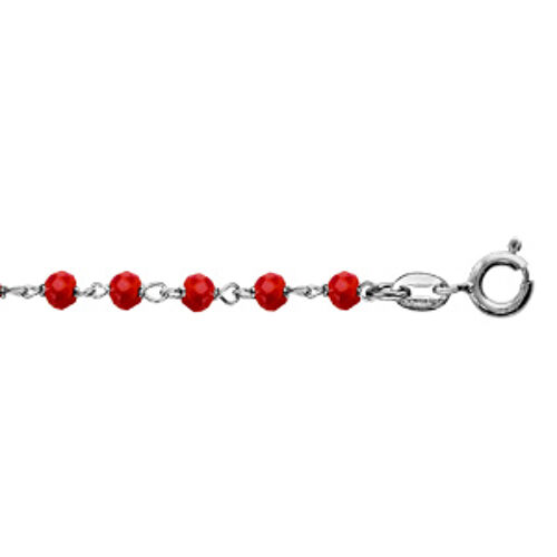 Bracelet Argent Rhodié Boules Perles De Verre Facettees Rouge 15+3cm