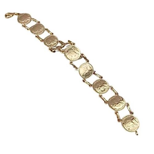Bracelet - Imitation - Louis D'or - Plaqué Or 18 Carats - Longueur 20 Cm - Neuf Avec Pochette