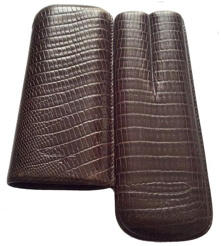 DAVIDOFF - Cuir Lezard Marron - Etui Double Cigares