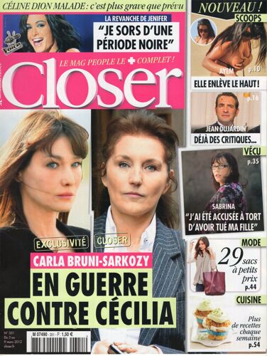 Closer 351 - Carla Bruni - Cécilia - Jean Dujardin - Jenifer - Ayem - 03/03/2012