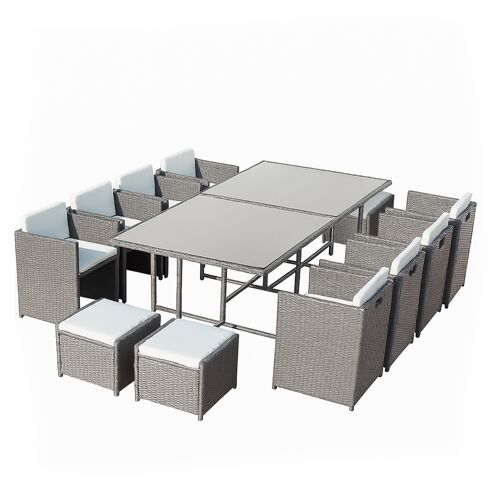 Table Et Chaises 12 Places Encastrables Résine Gris-Blanc Miami