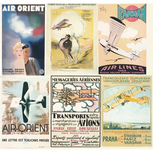 Menus Air France - Lot De 6 Fac-Similés Affiches Des Années 20 Et 30