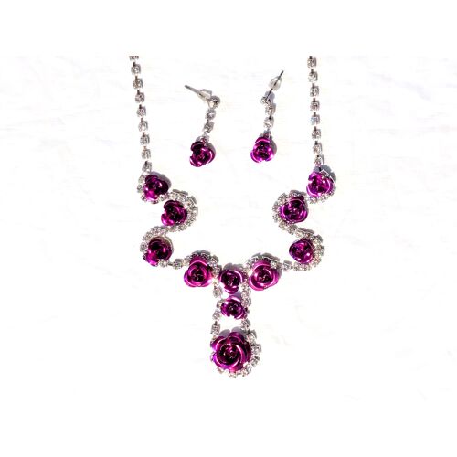 Parure Bijoux Multiples Fleurs Différentes Tailles Pierres Strass Bijoux Argentés Fantaisies Femmes