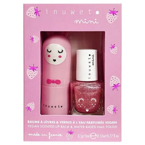 Inuwet Mini Coffret Baume À Lèvres 3,5 Grammes Fraise+ Vernis Parfumé Eau 5 Ml Fraise 