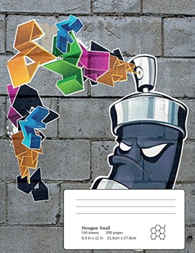Colorful Graffiti Composition Book: Hexagon Small Grid 8.5 In X 11 In (Large) 100 Sheets 200 Page Book For Girl Or Woman's Diary, Men's Journal, College, High School, Elementary School Notetaking