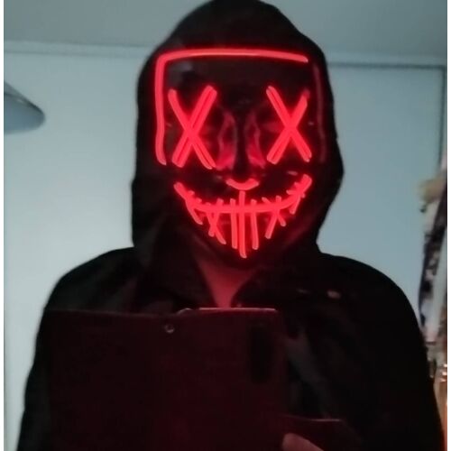 Masque Halloween Led Rouge+Cape Noire+ Gants Squelette