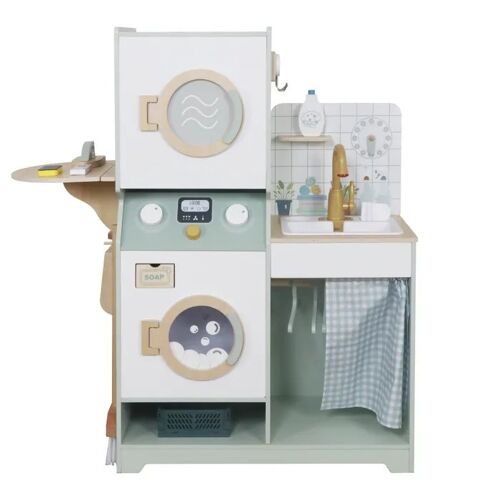 GINGER HOME Machine à Laver Enfant en Bois 3 en 1 avec Évier à Eau et Sèche-Linge ¿ Jeu d¿Imitation 86x32x90 cm