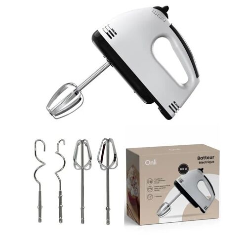 Mixeur Batteur Blanc - Fouet électrique 300W - 7 Réglages de Vitesse 2 crochets ET 2 pétrisseurs