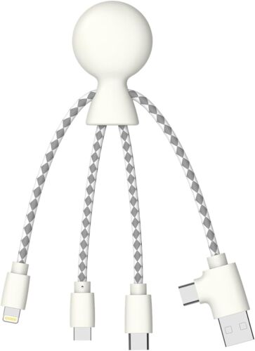 JGD-- Mr Bio Câble Multi USB 4 en 1 en Forme de Pieuvre - Chargeur Universel en Plastique Recyclé issu des Océans - USB - USB-C - Lightning - Micro USB - Compatible Smartphones - Blanc