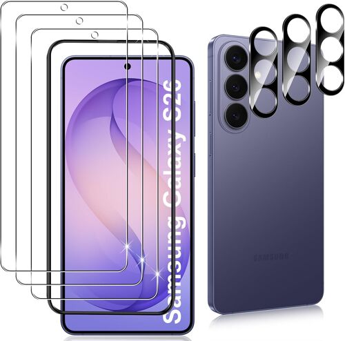 JGD-3 Pièces Verre Trempé pour Samsung Galaxy S26 5G, 3 Pièces Caméra Arrière Protecteur (Noire), 9H Dureté Anti-Rayures Vitre Trempé, HD Sans Bulles Résistant Protection écran