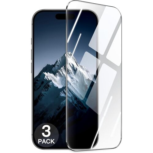 JGD-9H+ Protection D'écran Incassable pour iPhone 15 6,1 Pouces, Film en Verre Trempé Qualité Militaire avec Outil d'Installation Facile, Compatible Coque, HD Transparent, Lot de 3