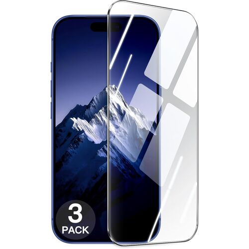 JGD-9H+ Protection D'écran Incassable pour iPhone 16 Plus 6,7 Pouces, Film en Verre Trempé Qualité Militaire avec Outil d'Installation Facile, Compatible Coque, HD Transparent, Lot de 3