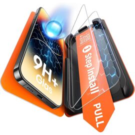 JGD-Lot de 2 Verre Trempé Pour iPhone 14 Pro Max 6,7 Pouces, Sans Bulle, Film en Protection D'écran avec Outil d'Installation Facile,Dépoussiérage Automatique,Résistant aux Rayures