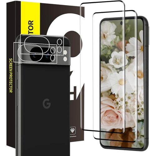 JGD-Verre Trempé pour Google Pixel 8 Pro 5G Verre [2+2 dureté 9h Vitre Protection+Film D'objectif] [Bubble Free] [Tactile sensible] HD Anti Rayures Google Pixel 8 Pro Protection Écran