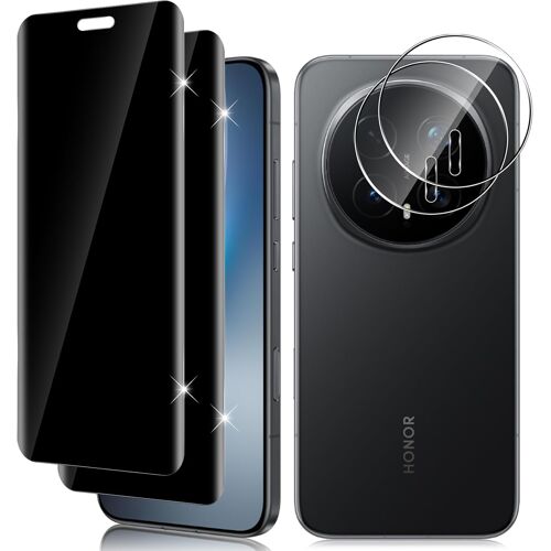 JGD-Verre Trempé Anti Espion pour Honor Magic 8 Pro 5G, 2+2 Pièces 3D Couverture Anti Spy Protection écran Film et Caméra Protection, 9H Dureté Résistant aux Rayures