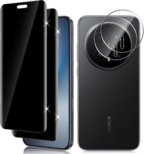 JGD-Verre Trempé Anti Espion pour Honor Magic 8 Pro 5G, 2+2 Pièces 3D Couverture Anti Spy Protection écran Film et Caméra Protection, 9H Dureté Résistant aux Rayures