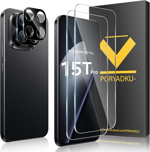 JGD-Protection D'écran pour Xiaomi 15T Pro 5G 6,83 Pouces, Verre Trempé 2 Pièces + Caméra Protecteur 2 Pièces, 9H Dureté, Anti-empreintes digitales, Sans Bulle