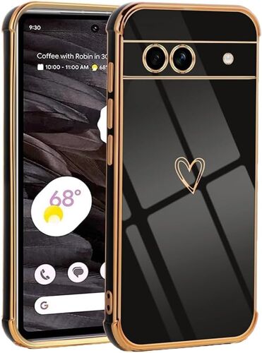 JGD-Coque Compatible Google Pixel 9A avec Motif Coeur d'amour en Or Mignon Silicone Étui pour Google Pixel 9A Ultra Fine Galvanisé Antichoc Anti-Rayures TPU Housse pour Google Pixel 9A, Noir