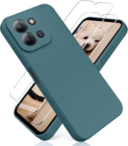 JGD-Coque pour Redmi 15C 4G/5G, avec [2 Pièces] Protection d'écran en Verre Trempé, Housse Silicone TPU Liquide - Vert Nuit Foncé