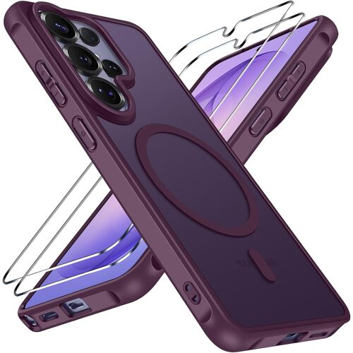JGD-Coque Magnétique pour Samsung Galaxy S26 Ultra 5G avec 2 Pièces Verre Trempé, Compatible avec MagSafe, Translucide Mat Arrière Étui de Protection en Silicone Liquide Antichoc, Bordeaux