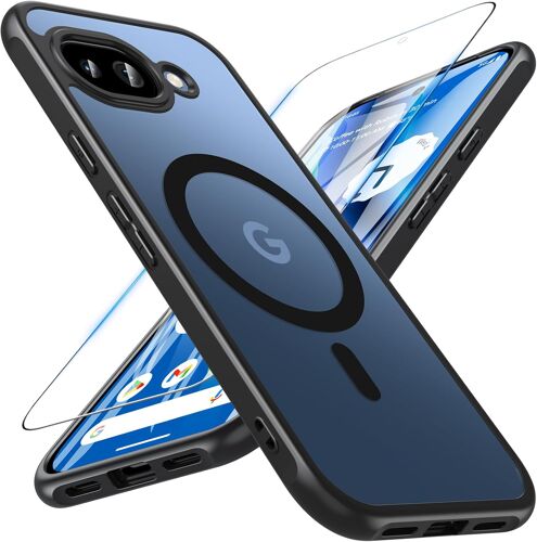 JGD-Coque pour Google Pixel 10a, Compatible avec MagSafe avec Verre Trempé,Magnétique Protection Pixel 10a Translucide Mat Étui Arrière Housse Fine Antichoc Extérieur Case pour Google Pixel 10a,Noir