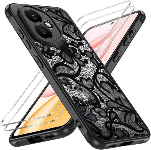 JGD-Coque pour Honor 400 avec 2 Verre Trempé, Étui Aesthetic Mode ¿Dentelle Motif Antichoc, Mat PC Dur Housse Arrière Anti-Rayures + TPU Bumper Antichoc Housse