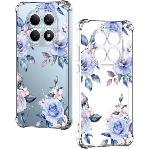 JGD-Coque pour Xiaomi Redmi Note 15 5G Silicone Transparente Antichoc Housse TPU Fleur Anti-Rayures Étui Bumper avec Coins Renforcés Cover pour Redmi Note 15 5G, Rose Bleue