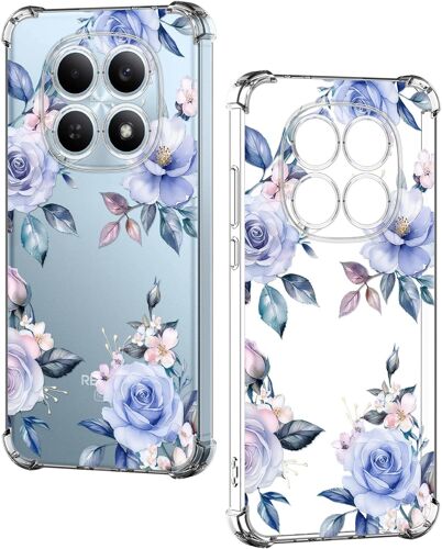 JGD-Coque pour Xiaomi Redmi Note 15 5G Silicone Transparente Antichoc Housse TPU Fleur Anti-Rayures Étui Bumper avec Coins Renforcés Cover pour Redmi Note 15 5G, Rose Bleue