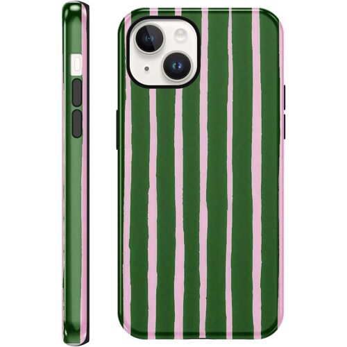 JGD-2 in 1 Été Coque pour iPhone 14 / iPhone 13 6,1"", Aesthetic Rose Vert Stripes Striped Motif Dessin Étui Silicone Fine TPU pour Femmes Filles Antichoc Housse Protection Cover Bande Case