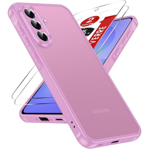 JGD-Coque pour Samsung Galaxy A56/A 56 5G avec 2 Verre Trempé, Protection Caméra & Écran Finition Mate Etui Anti-Empreintes, Design Semi-Transparent TPU/PC Antichoc Housse - Rose Carmin