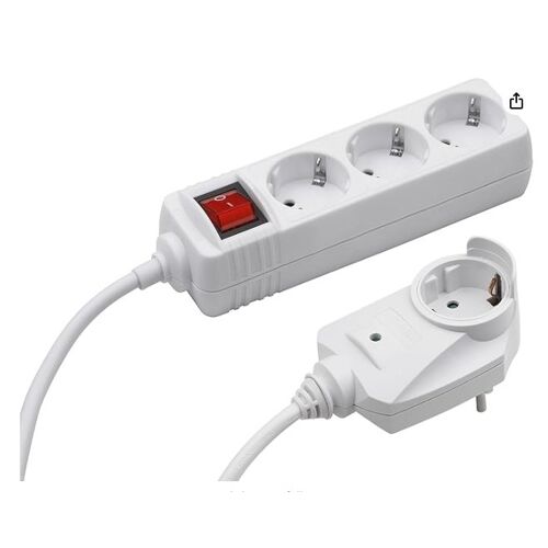 Multiprise Meister à 3 voies, avec prise supplémentaire, câble de 2 m, blanche, IP20 intérieur, interrupteur, Powersplit, multiprise, multiprise, 7430630