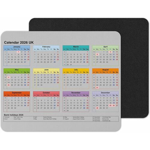 JGD-Tapis de souris avec calendrier 2026 antidérapant pour ordinateur de bureau, école, travail, maison (gris)