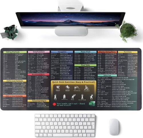 JGD-Excel Tapis de Souris Gamer,English Excel Tapis de Souris XXL Blanc 900x400 x2mm Manga,Word PPT Windows Mauspad Large étanche pour Bureau, l'école, PC, MacBook, l'ordinateur Portable(A)