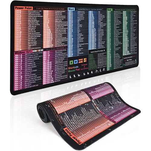 JGD-Excel Cheat Sheet Sous-main de bureau 80 x 30 cm, tapis de souris Excel imperméable pour utilisateurs de bureau ¿ Améliore l'efficacité du travail, bords cousus, grand sous-main (suite logicielle