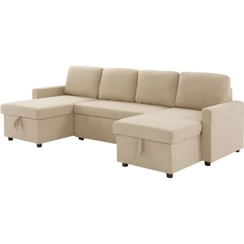 Canapé panoramique convertible MARCEL beige 4 places L