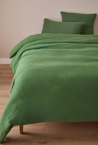 Housse De Couette Gaze De Coton Unie, 240x220cm, 100% Coton Bio Gots Vert