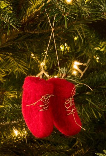 Ornement chaussettes de Noël, 7cm, en laine
