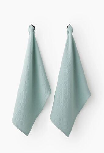 Lot De 2 Torchons Nid D'abeille, 50x70cm, Coton Vert Clair