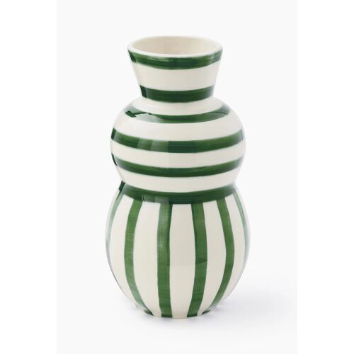 Vase rayé, 15x31cm, en faïence Vert foncé